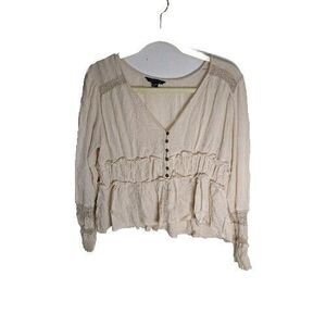 American Eagle Women's Babydoll Blouse Top Med Crop Cottage Girly Coquette